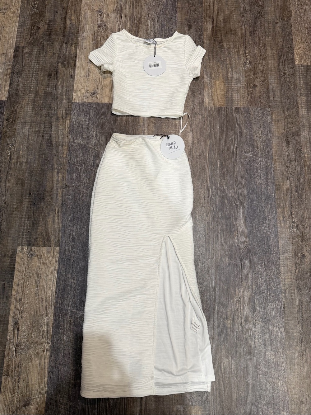 Blank NYC Princess Poly Cream Ribbed Maxi Skirt with High Side Slit